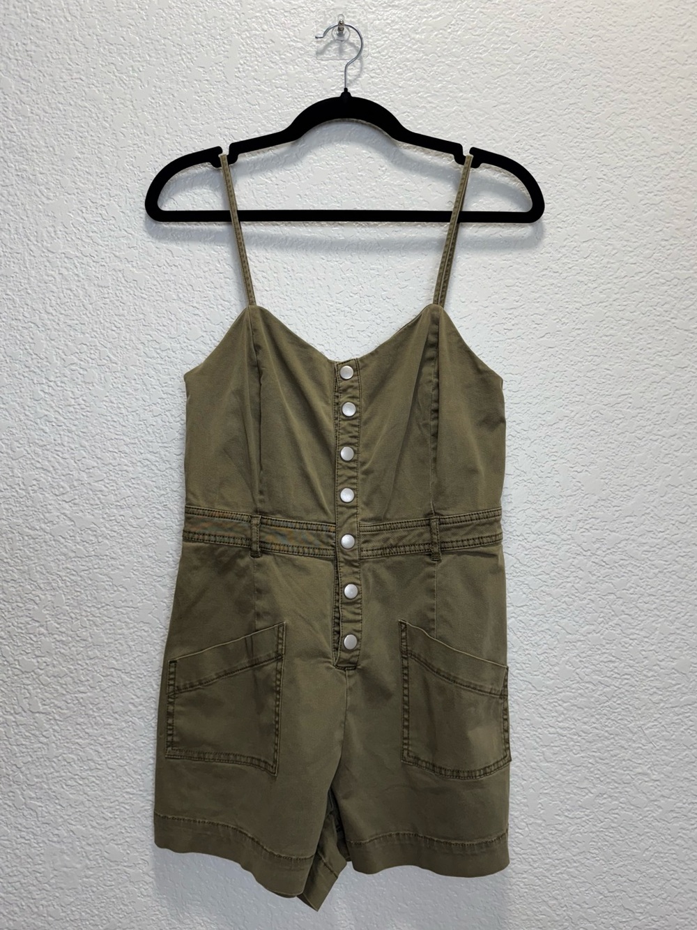 Garage Olive Button-Front Romper